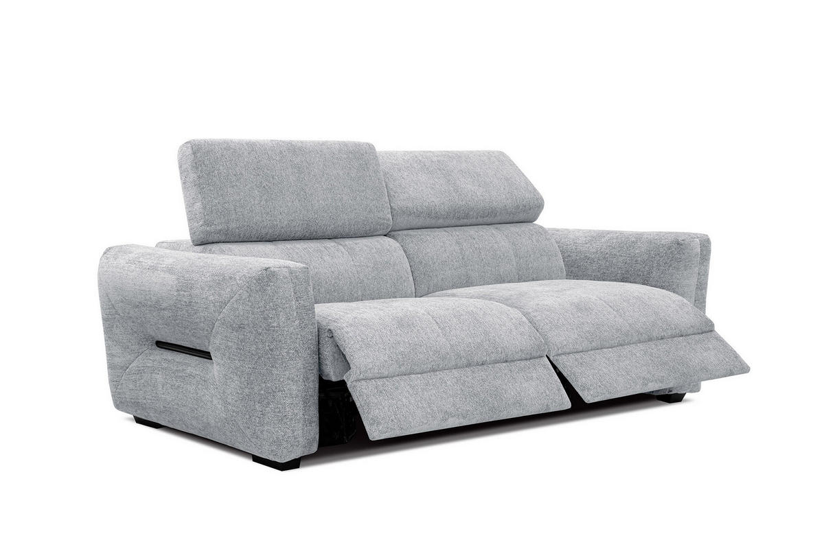SOFA CALVERA 3-Sitzer mit 2 Relaxfunktionen, hellgrau - Hellgrau, Holzwerkstoff/Textil (204/79/106cm) - Courtois Laville