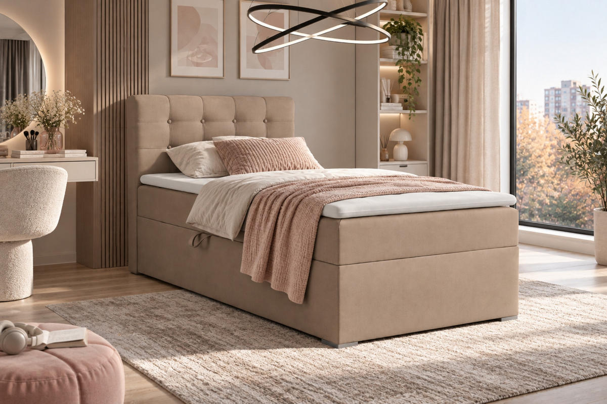 BOXBETT JUNG 3 90/200 Beige H3 Öffnung rechts - Beige, Holz/Holzwerkstoff (90/200cm) - Deine Möbel 24