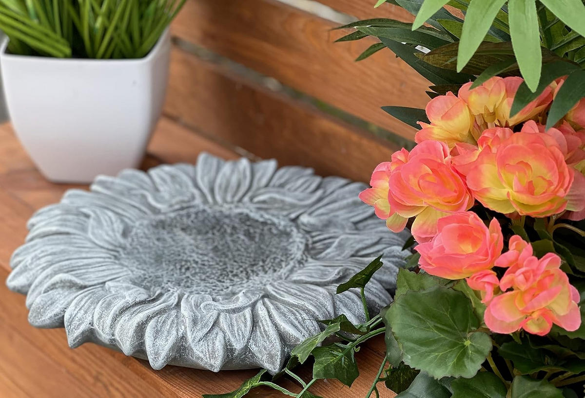 STEINFIGUR Sonnenblume Steinguss frostfest Vogeltränke Insektentränke - Grau, Stein (29/3/28cm) - stoneandstyle