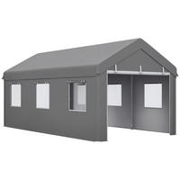 CARPORT DE-12609 600/295/278 cm 160 g/m² mit 2 Rolltüren und 6 Fenstern Grau - Hellgrau, Kunststoff (295/278/600cm) - ComfortXL