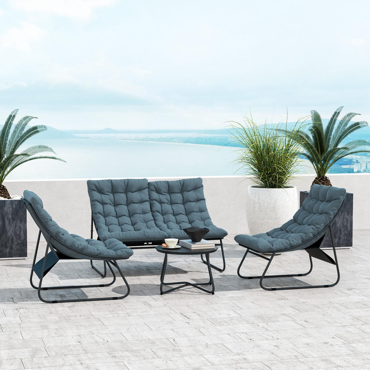 GARTENMÖBEL-SET 4 Personen Grau - Grau, Metall - Outsunny