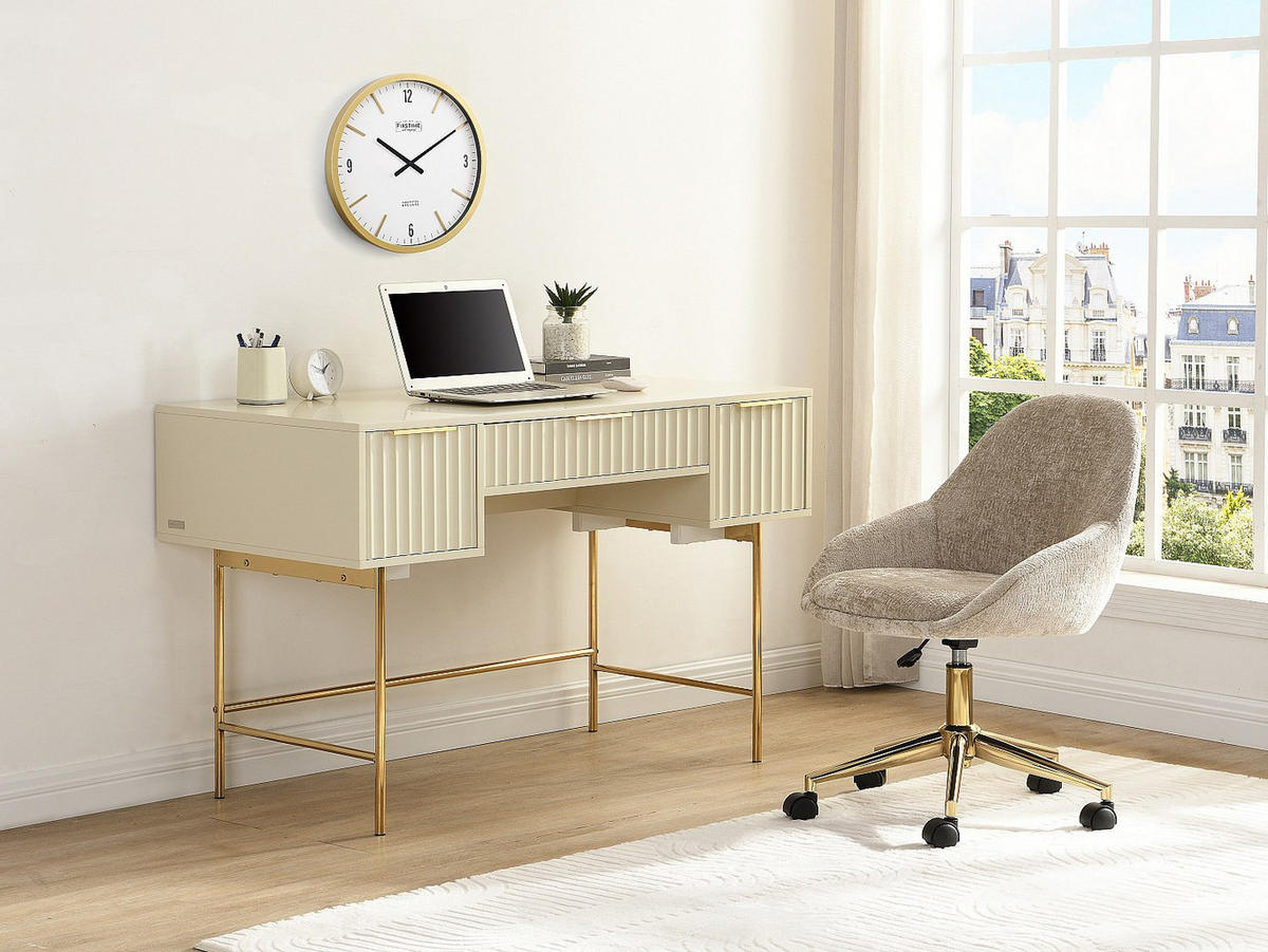 SCHREIBTISCH mit Stauraum - Beige & Gold - VITESDA - Beige, Holz (120/60/75.5cm) - Pascal Morabito