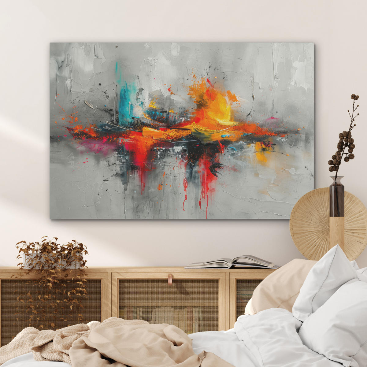 AKUSTIKBILD Moderne Kunst - Orange - Grau - Abstrakt Akustikpaneele 90x60 cm - Hellgrau, Kunststoff (90/60/0.9cm) - MuchoWow