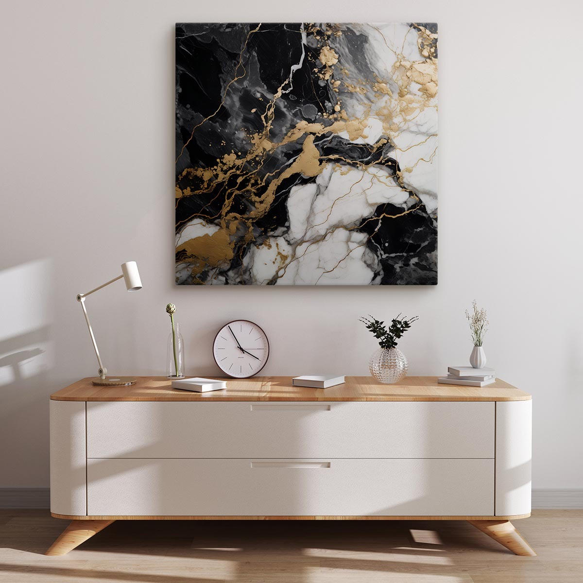 LEINWANDBILD Marmor Muster Abstraktion Glamour 70x70 - Beige/Schwarz, Textil (70/70cm) - Muralo