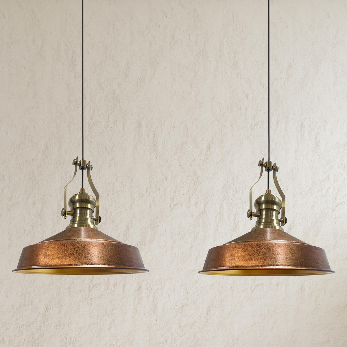 PENDELLEUCHTE Asletl Vintage 2 Flammig 41/36 cm - Goldfarben/Kupferfarben, Metall (41/36cm) - Bamyum