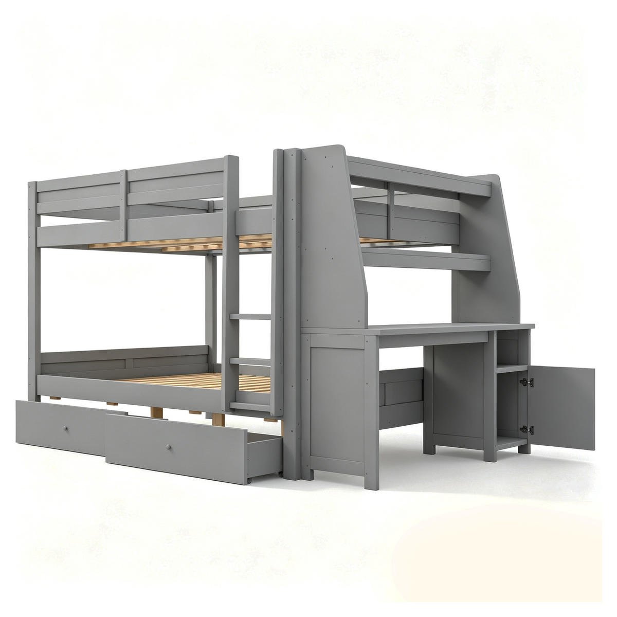 ETAGENBETT 140/200 cm mit Schrank und Schreibtisch, DE-41578, in Grau - Grau, Holzwerkstoff (140/200cm) - ComfortXL