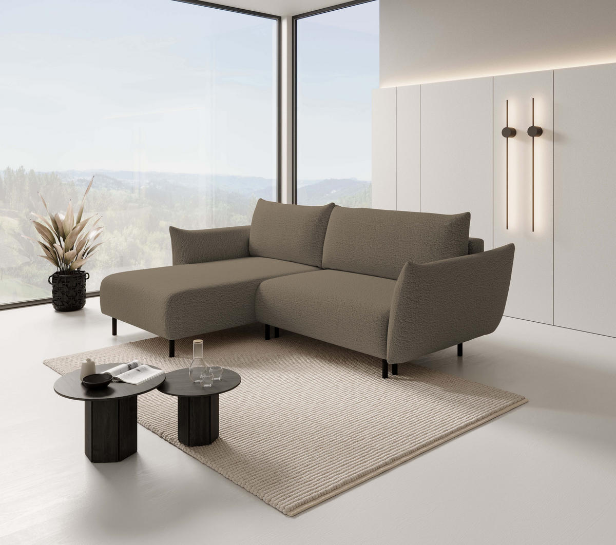 ECKSOFA ADEL mit Schlaffunktion und Bettkasten, L-förm, Metallbeine, verstellbar lose Rückenkissen, freistehend, LINKS, 171x257x90 cm, Light brown - Hellbraun, Holz/Textil (171/257cm) - DomoHome