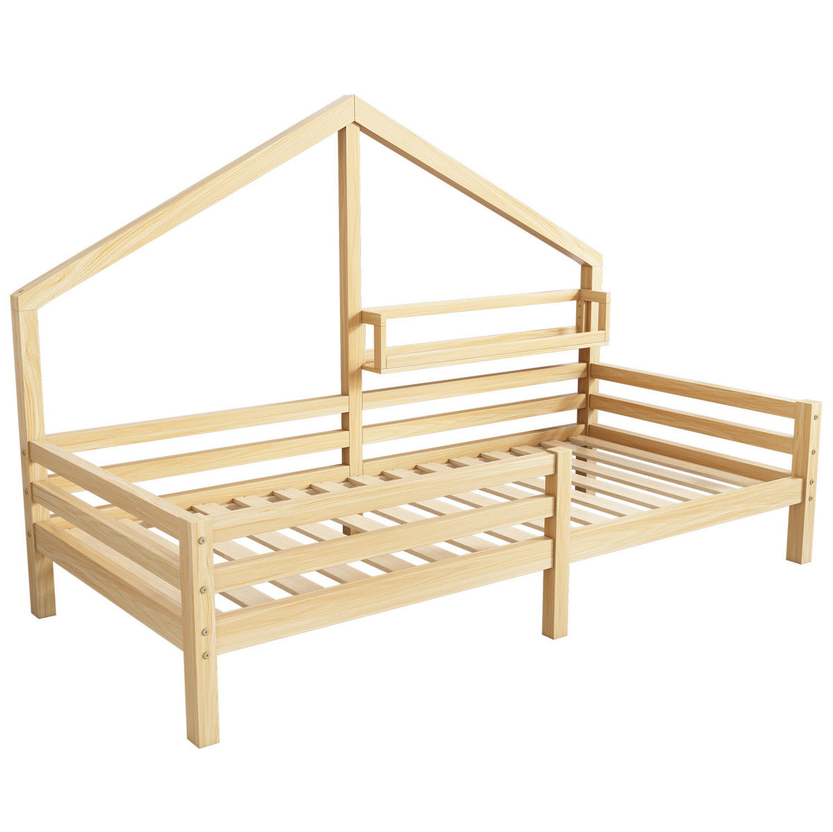 KINDEREINZELBETTEN aus Kiefer 90x200 cm in Natur mit Ablageregal - Naturfarben, Holz (90/200cm) - Modfu