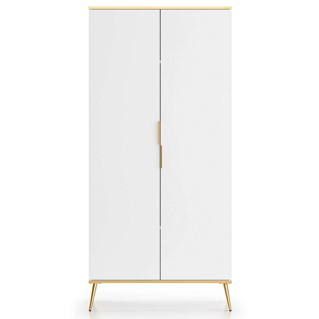 Thumbnail - Konsimo® Kleiderschrank, Weiß, Holzwerkstoff, 92x195x53 cm, Schlafzimmer, Kleiderschränke, Drehtürenschränke