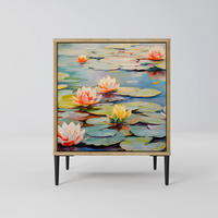 SIDEBOARD BLOOMING WATERS, Eichefarben, 57,5x42x72,5 cm, Schwarze Metallfüße - Eichefarben/Multicolor, Holzwerkstoff/Metall (57.5/72.5/42cm) - SpaceRebels