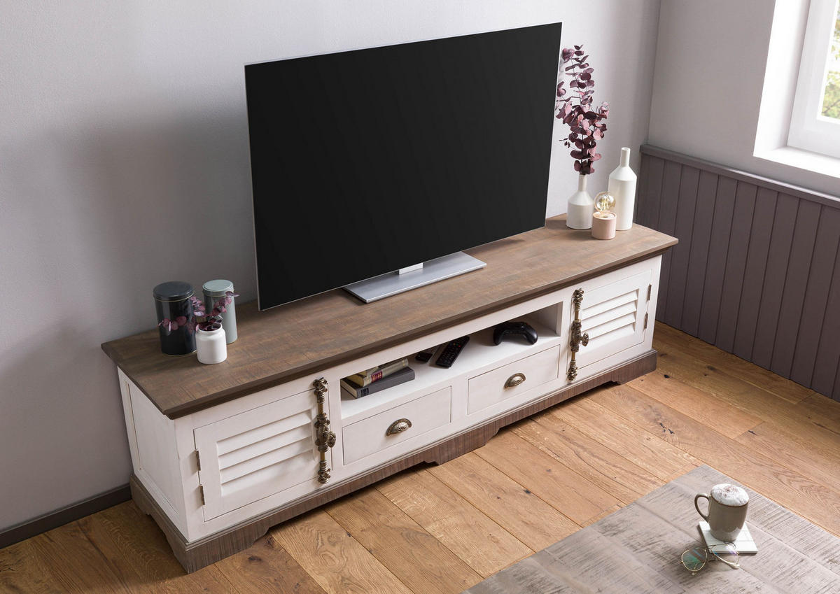 TV-BOARD Mango 200x45x55 weiß lackiert TOULOUSE #110 - Weiß, Holz (200/55/45cm) - Massivmoebel24