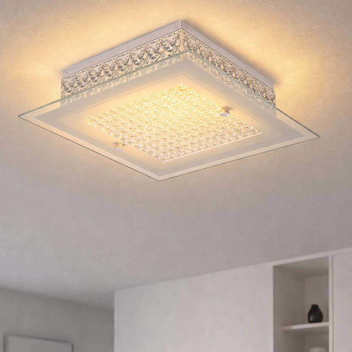 LED DECKENLEUCHTE HEIDIR Weiß Metall Glas - Weiß, Glas (30/30/8cm) - Globo Lighting