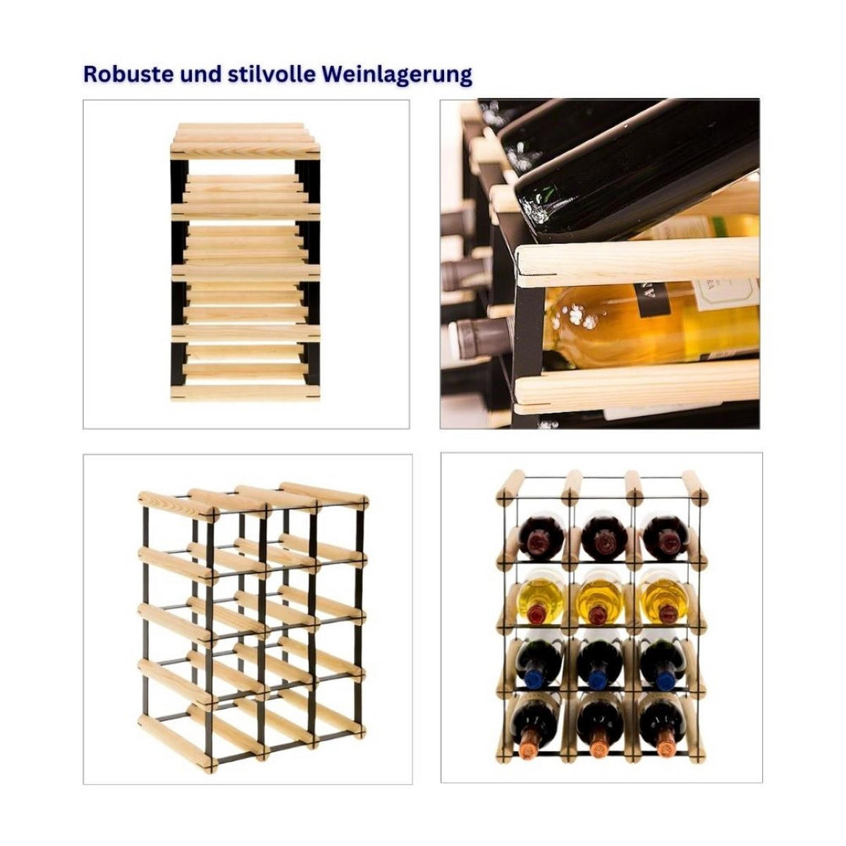 WEINREGAL Vinotega Mod Metal 42,5x32,5x24,5 cm 3x4 Flaschen Massives Kiefernholz Natur - Naturfarben, Holz (32.5/42.5/24.5cm) - PROREGAL
