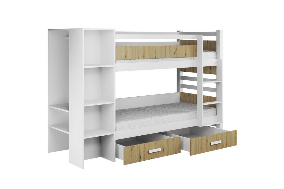 ETAGENBETT AGNES 90/200 Weiß/Eiche Artisan rechts - Eichefarben/Weiß, Holzwerkstoff/Textil (90/200cm) - Deine Möbel 24