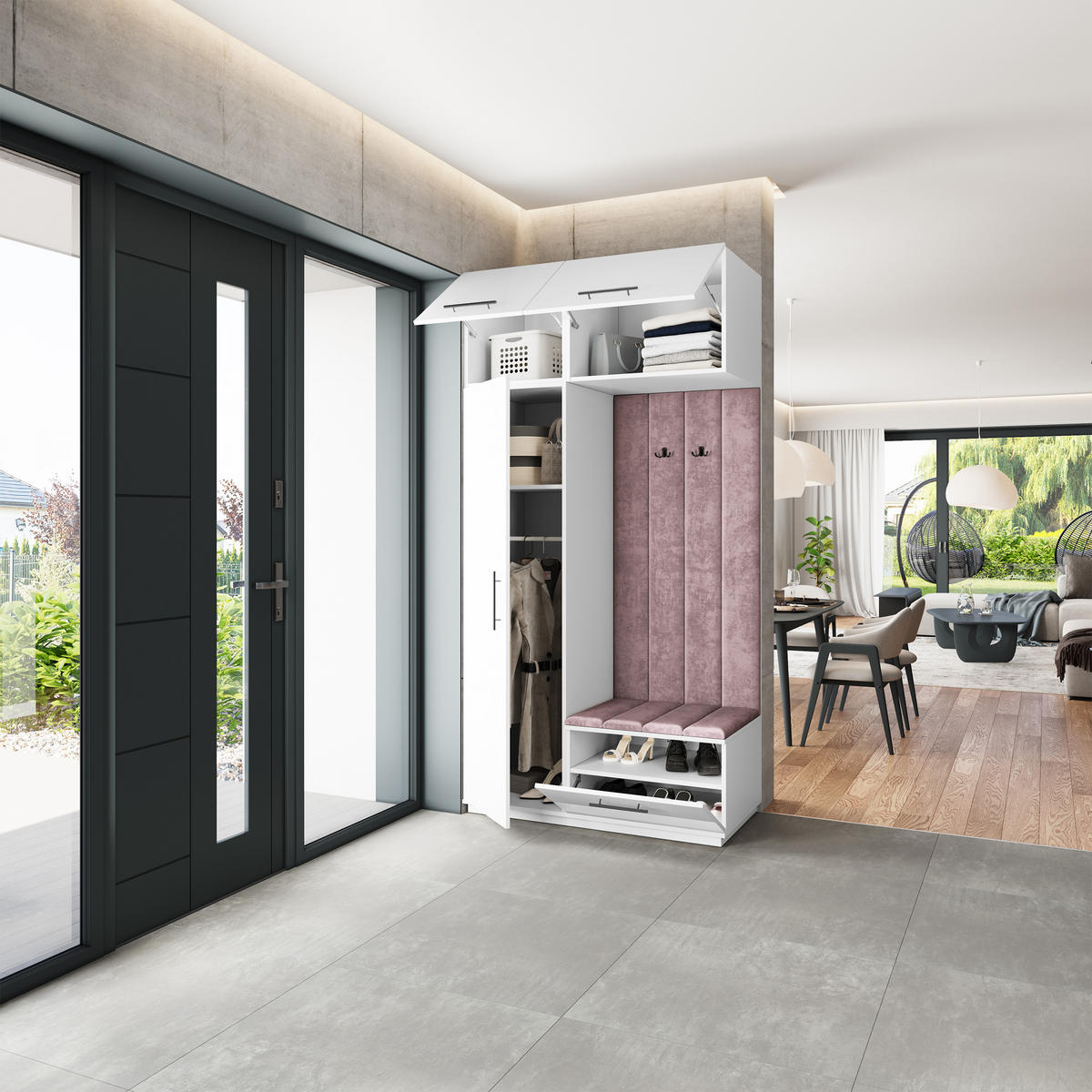 GARDEROBENSCHRANK REMA 120/240/60 cm Modern Garderobe-Set Weiß - Lila/Weiß, Holzwerkstoff (120/240/60cm) - MASSENO