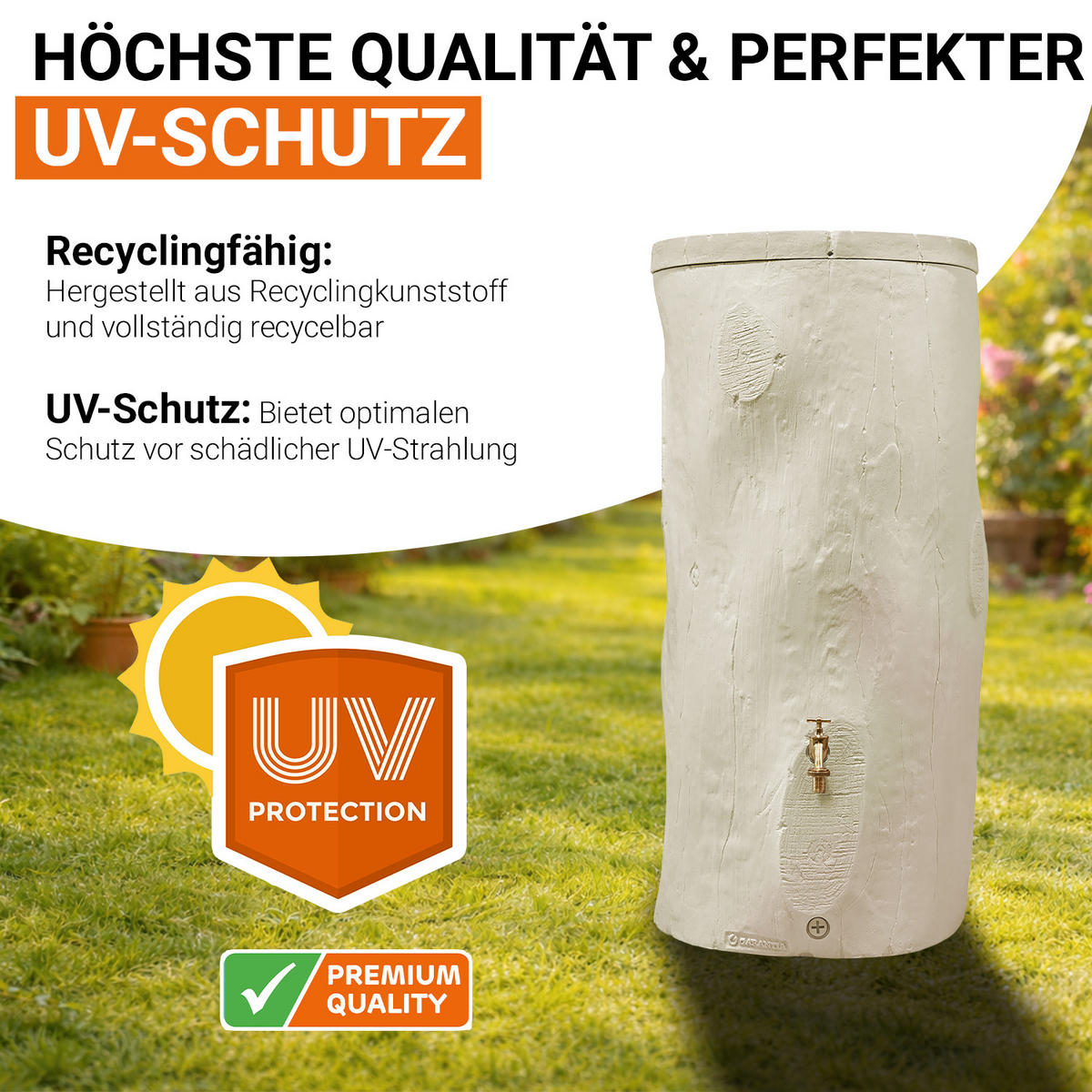 STOCK Regentonne 400 L, pine - Pinienfarben, Kunststoff (72/119/72cm) - GARANTIA