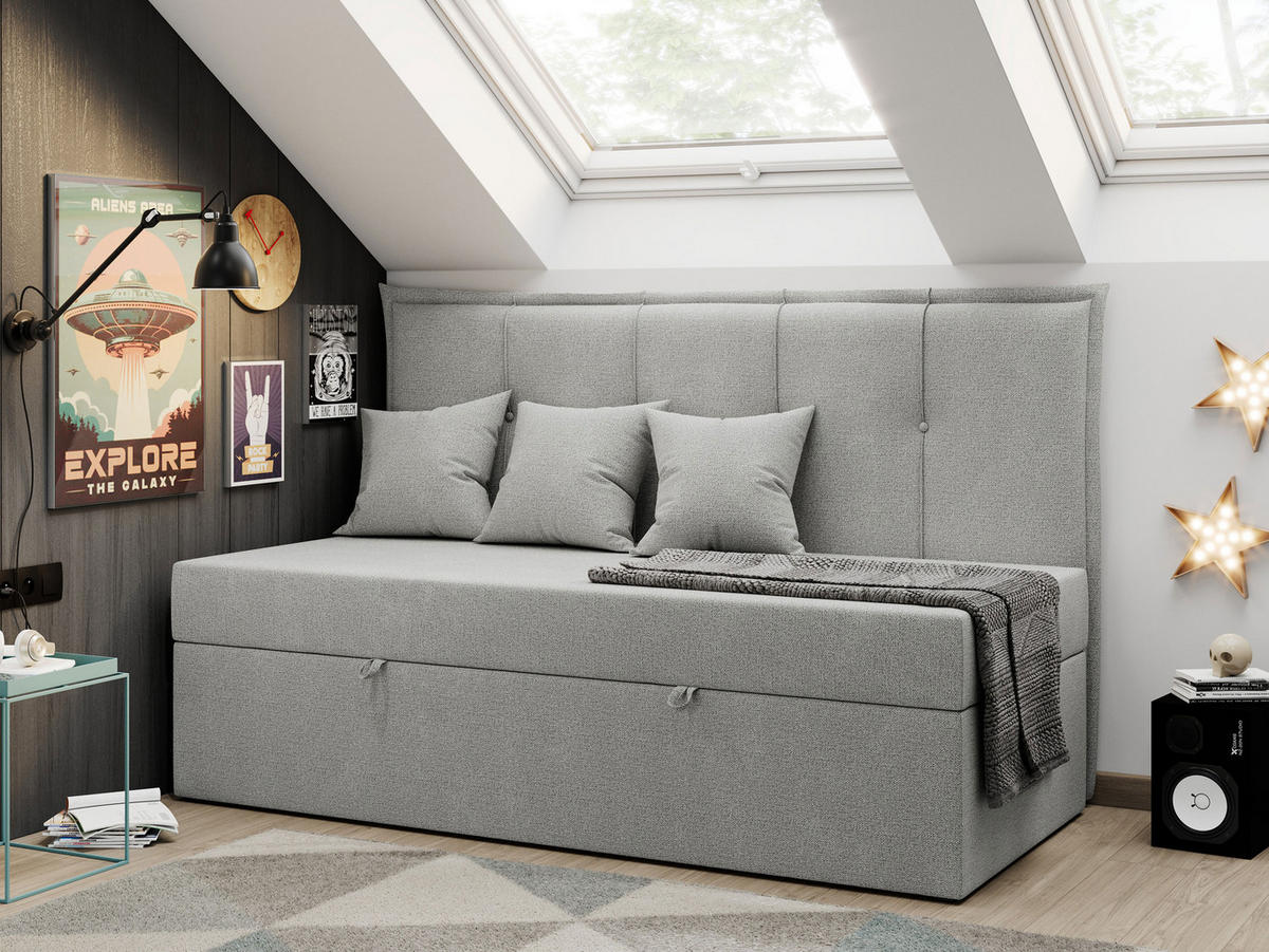 BOXBETT BANCO 90/200 Hellgrau Struktur - H3 - Hellgrau, Holz/Textil (90/200cm) - MKS