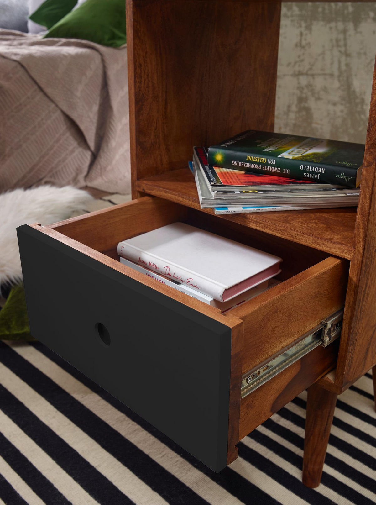 NACHTTISCH – Massivholz, 70 cm hoch, Retro-Stil, für Boxspringbett - Schwarz/Braun, Holz (40/70/35cm) - KADIMA DESIGN