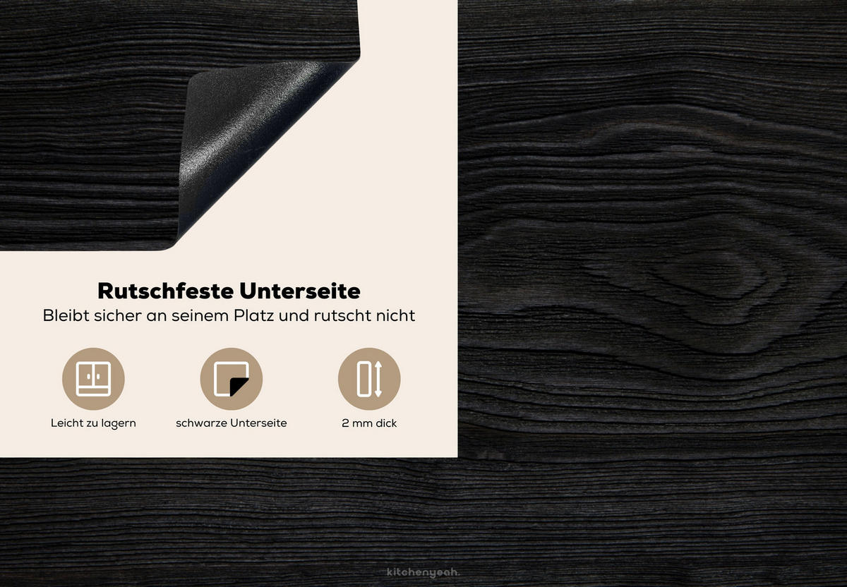 HERDABDECKPLATTE Schwarz - Holzoptik 75x52 cm - Schwarz, Kunststoff (75/0.2/52cm) - MuchoWow