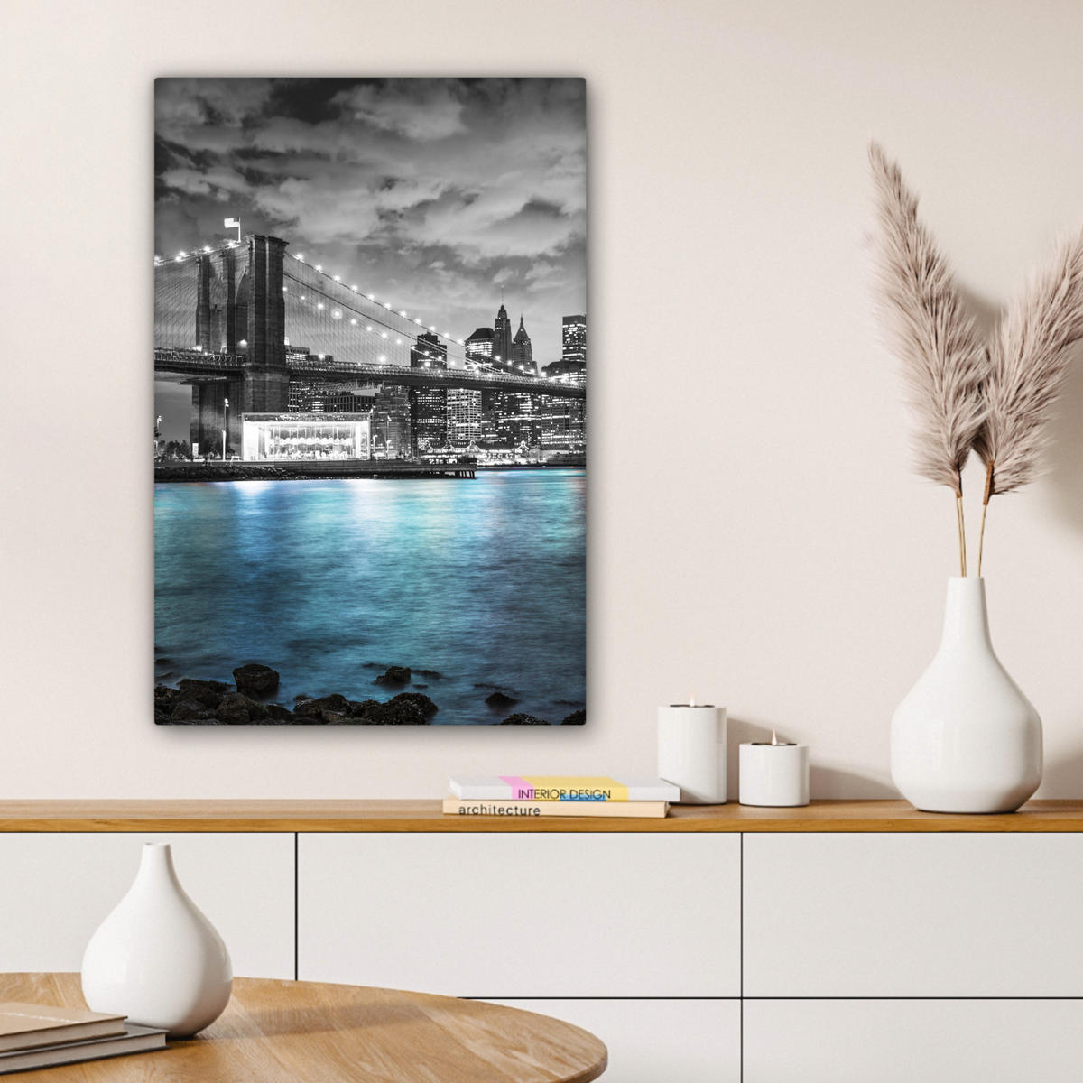 LEINWANDBILD New York - Skyline - Stadt - Blau Wanddeko Schlafzimmer 60x90 cm - Blaugrau, Textil (60/90cm) - MuchoWow