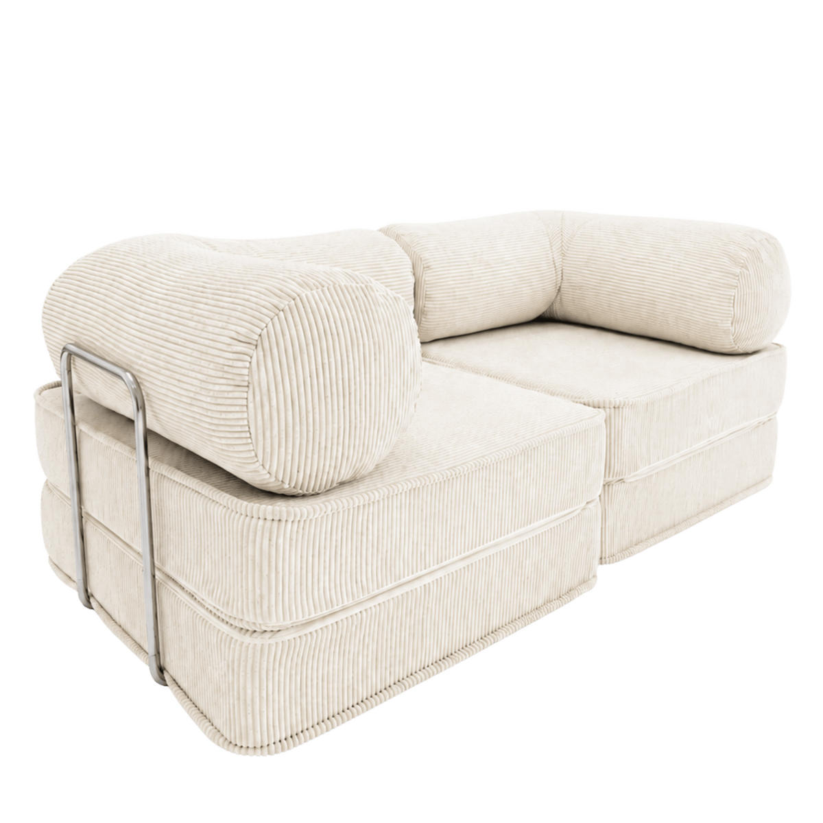 SOFA SURB Duo 100 Schlafsofa 2-Sitzer Creme 200/100 cm - Chromfarben/Creme, Textil/Metall (200/70/100cm) - SURB