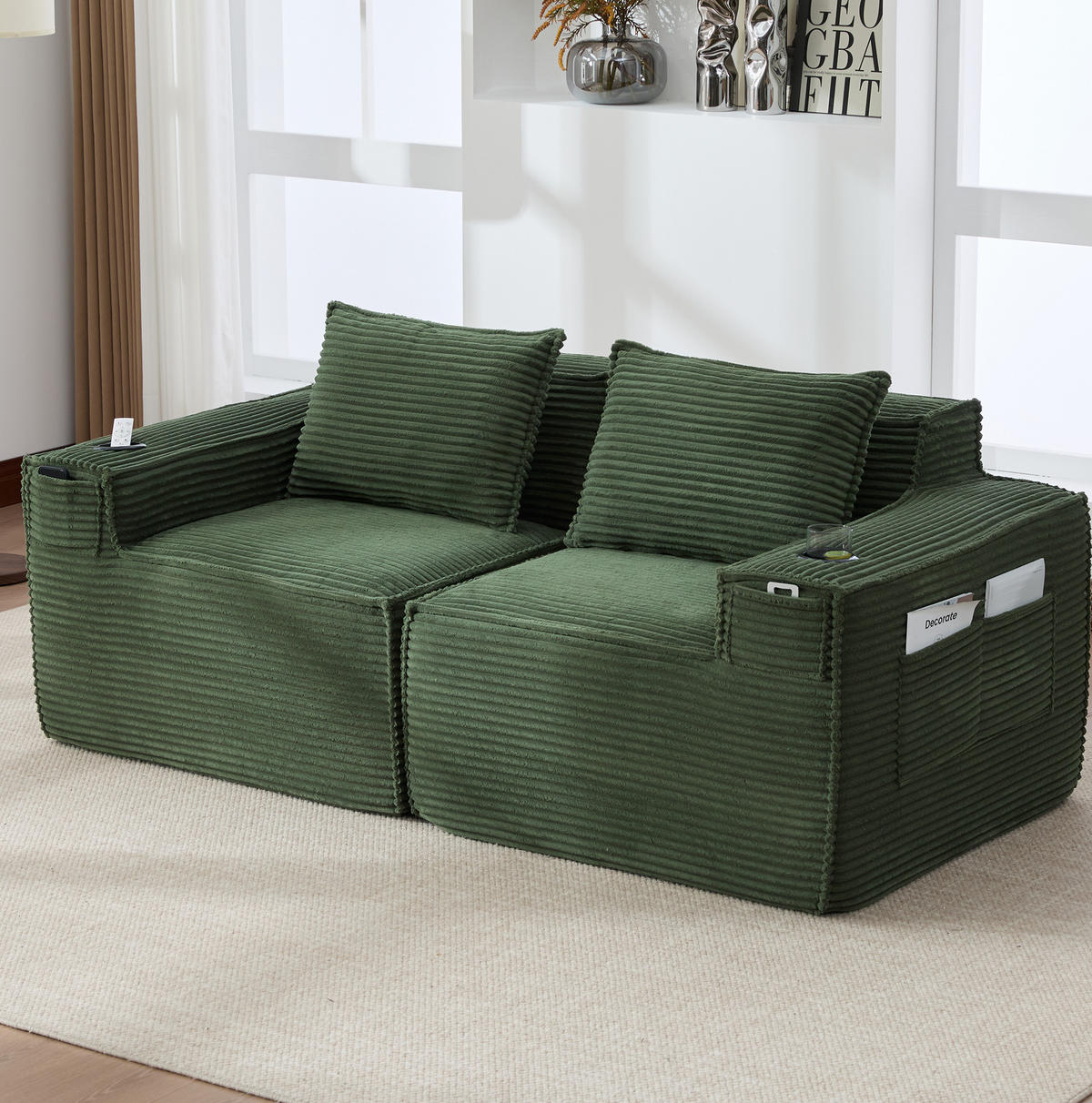 SOFA 2-Sitzer modular 188 x 90 x 75 cm Cord Grün - Grün, Kunststoff (188/75/90cm) - Meubliv