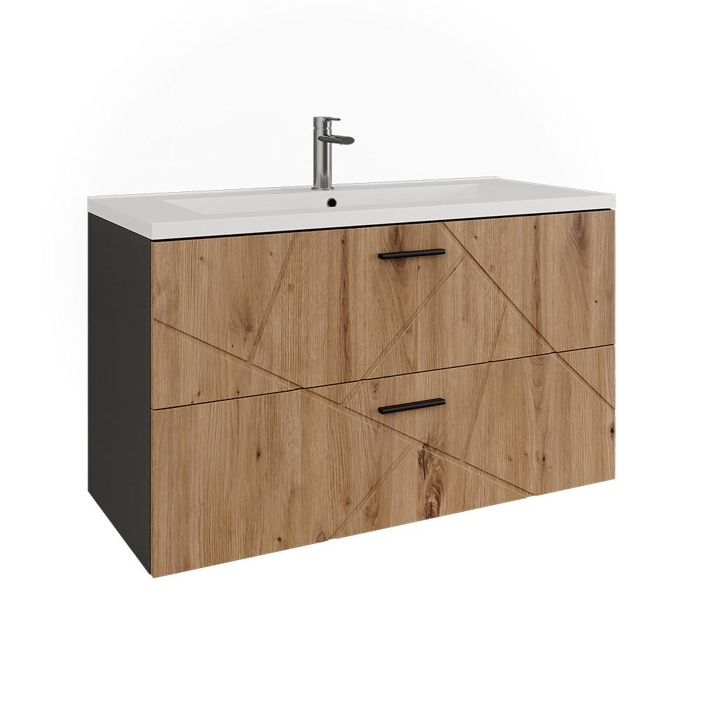 WASCHBECKENUNTERSCHRANK Irma Anthrazit/Artisan 100 x 57 cm mit 2 Schubladen - Anthrazit/Eiche Artisan, Holzwerkstoff (100/57/44.6cm) - Vicco