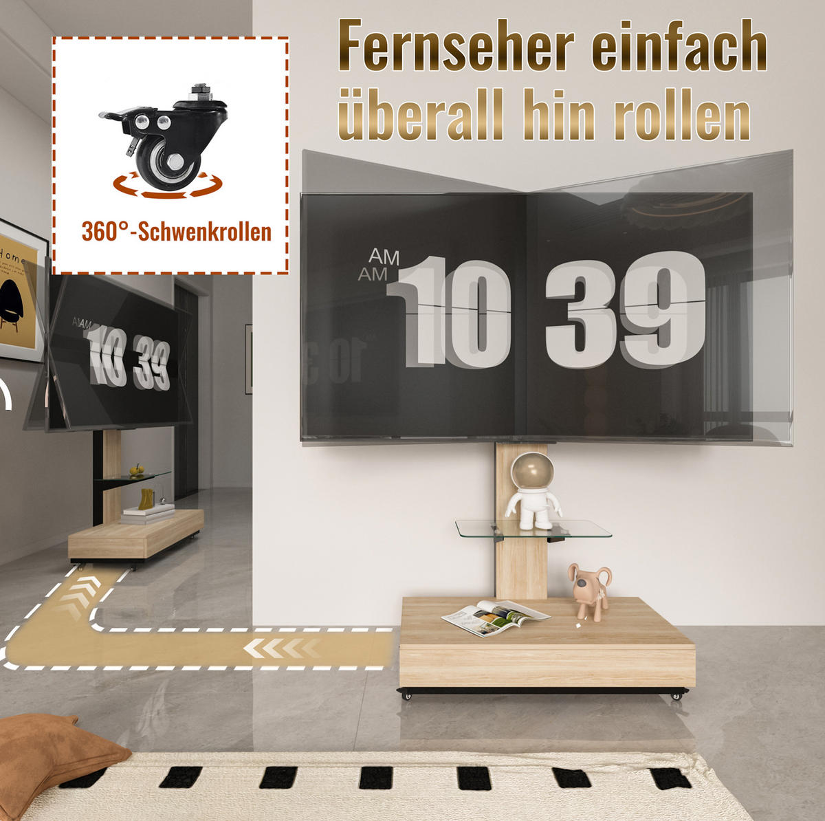 LOWBOARD 80/40 cm in Natur aus MDF und Metall mit Rollen und Schublade - Hellbraun, Holzwerkstoff (40/174.3/80cm) - OKMYHOME