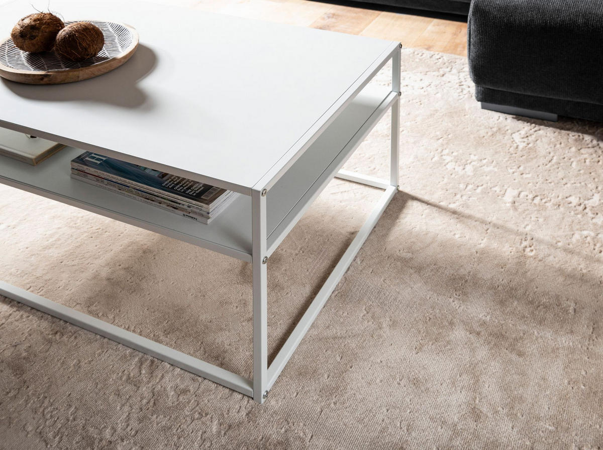 COUCHTISCH Weiß Metall Industrial 100x60x45cm mit Stauraum und Ablagefach - Weiß, Metall (60/100/45cm) - KADIMA DESIGN
