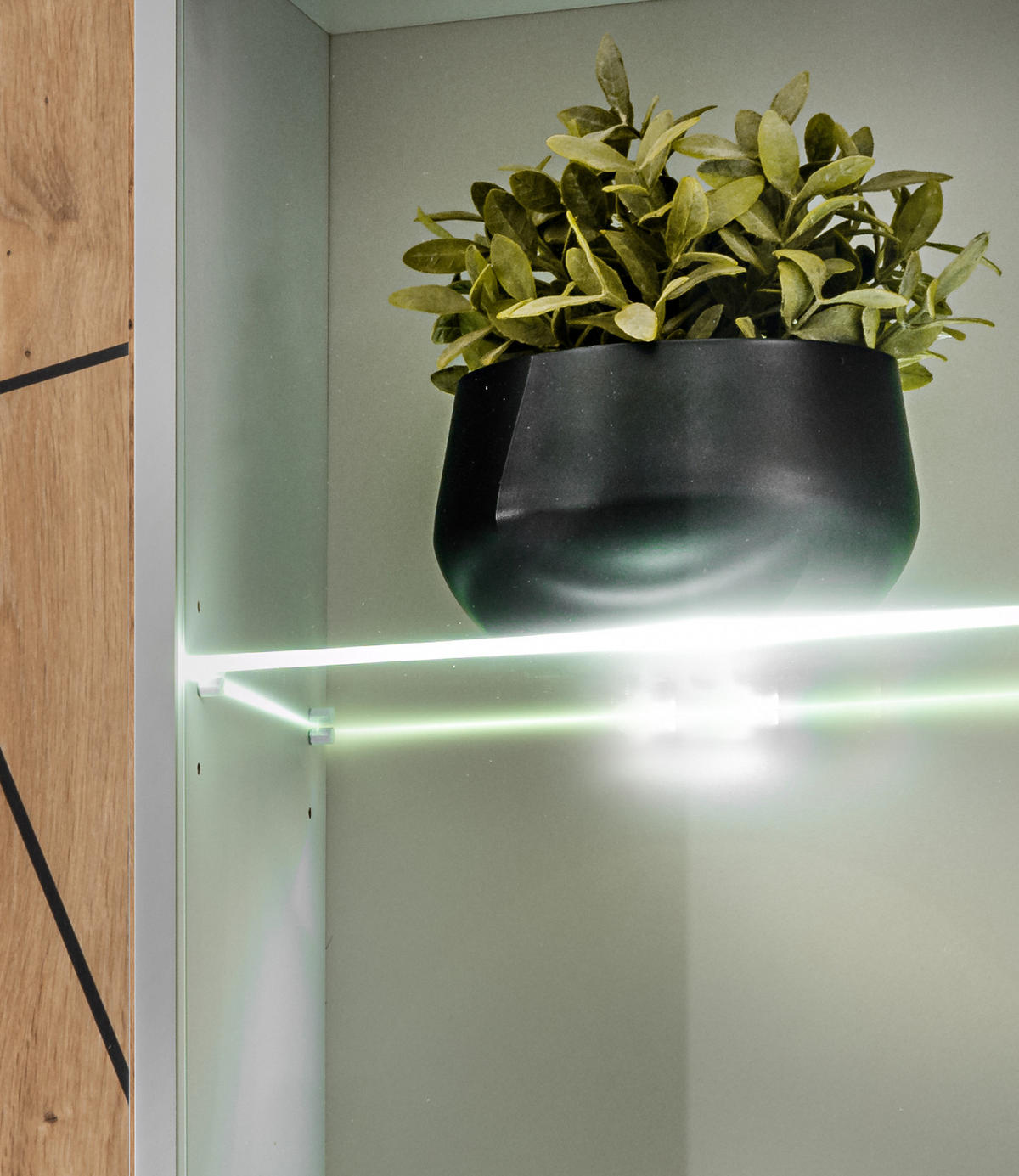 WOHNWAND hellgrau, Eiche Artisan 200 cm, Schrankwand inklusive Beleuchtung, Push-to-Open - Hellgrau/Eiche Artisan, Glas/Holzwerkstoff (200/148/35cm) - Inn.Furn