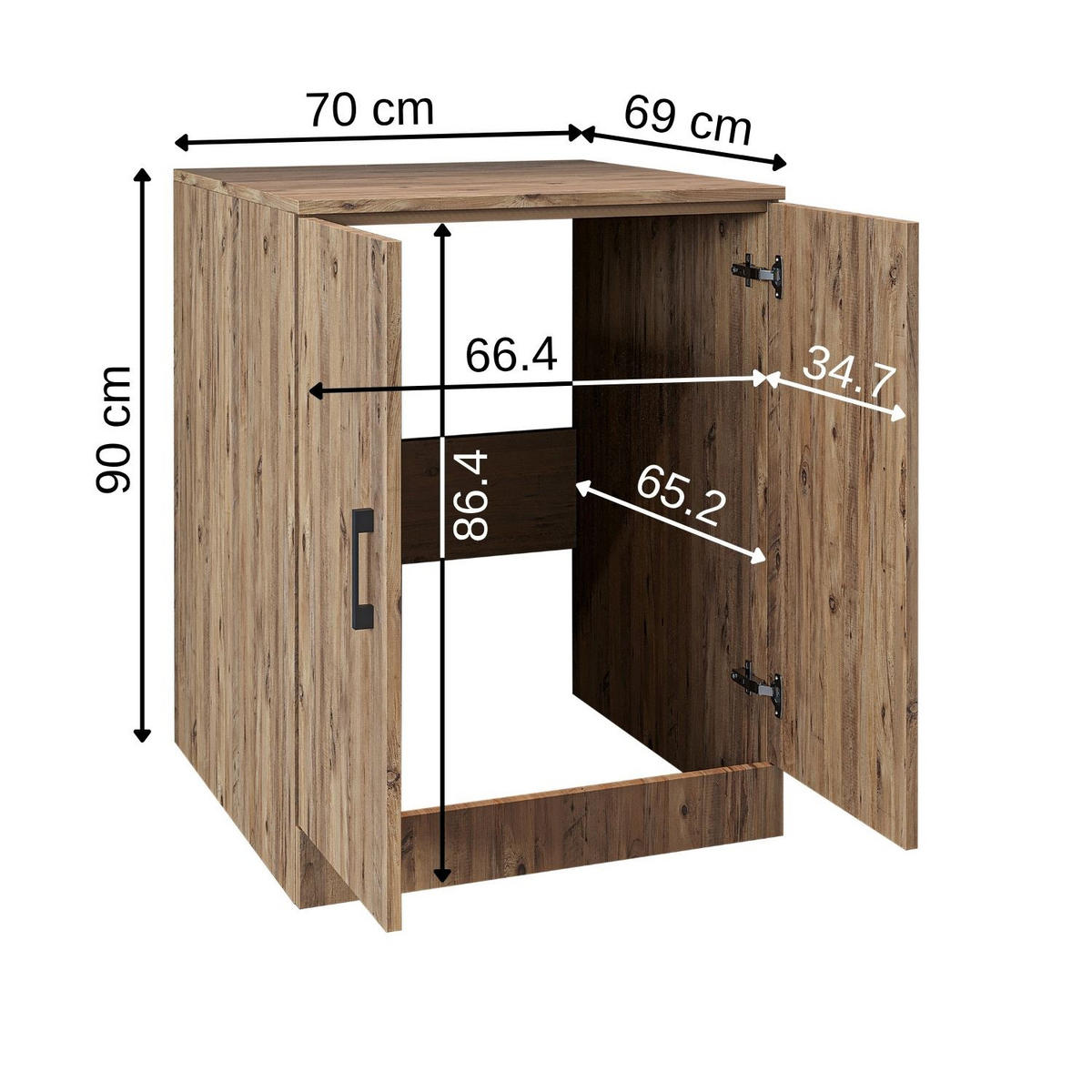 WASCHMASCHINENSCHRANK Atlantic II 70cm Breit, 90cm Hoch - Eichefarben, Holzwerkstoff (70/90/69cm)