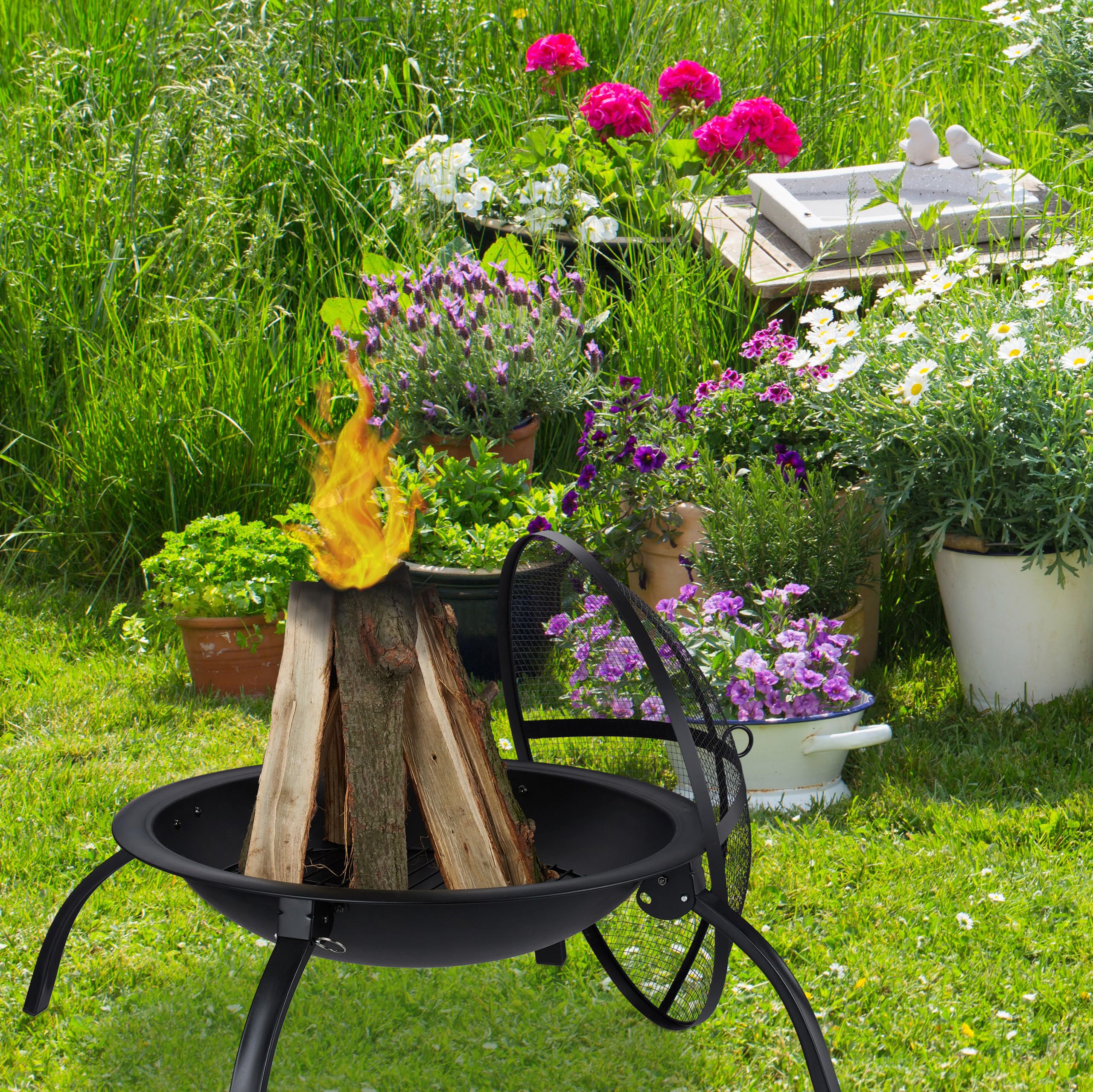 FEUERSCHALE - Schwarz, Metall (60/42.5/60cm) - Relaxdays
