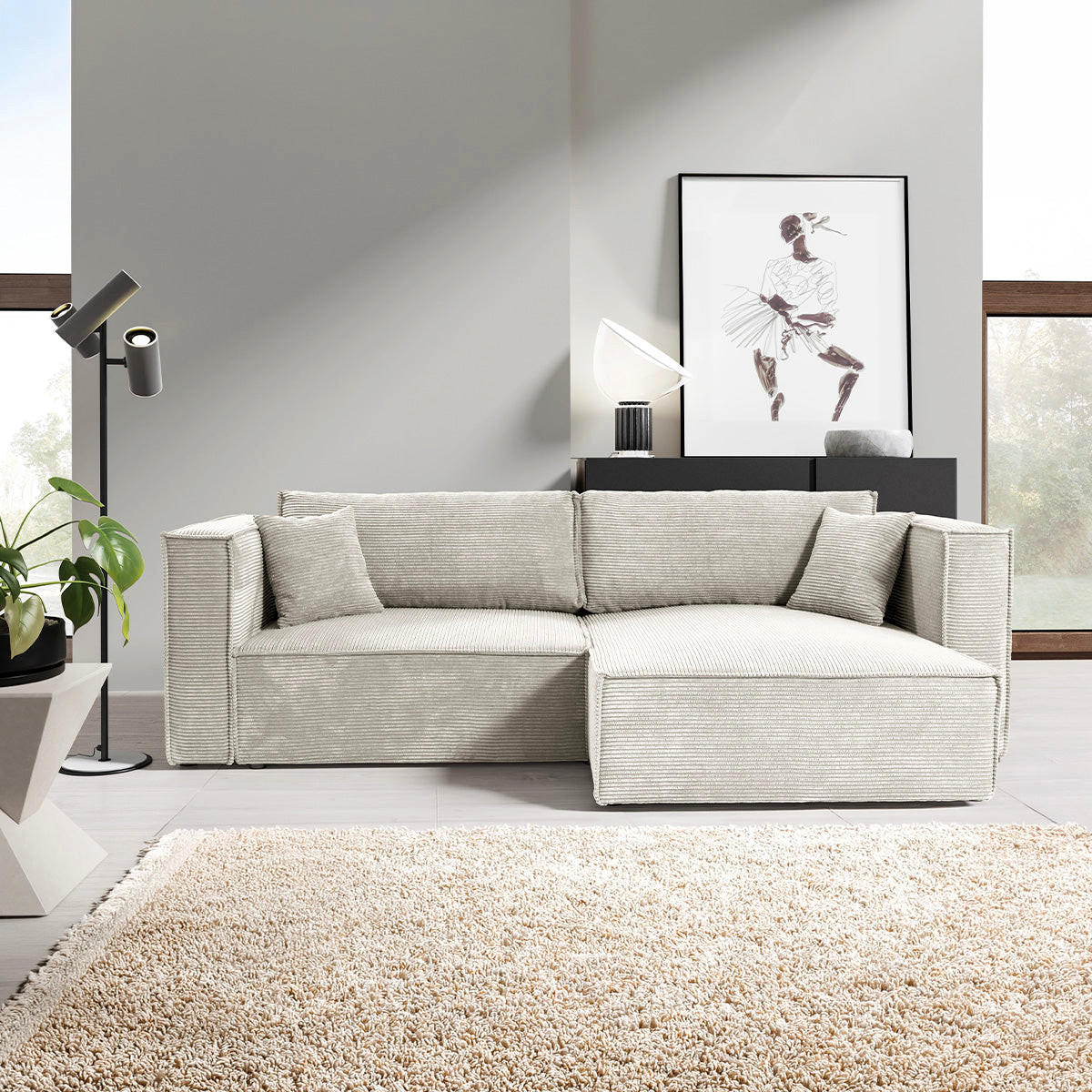 SOFA Jimmy 3 Sitzplätze Weiß-Beige - Weiß, Holz (245/77/148cm) - Petits-meubles
