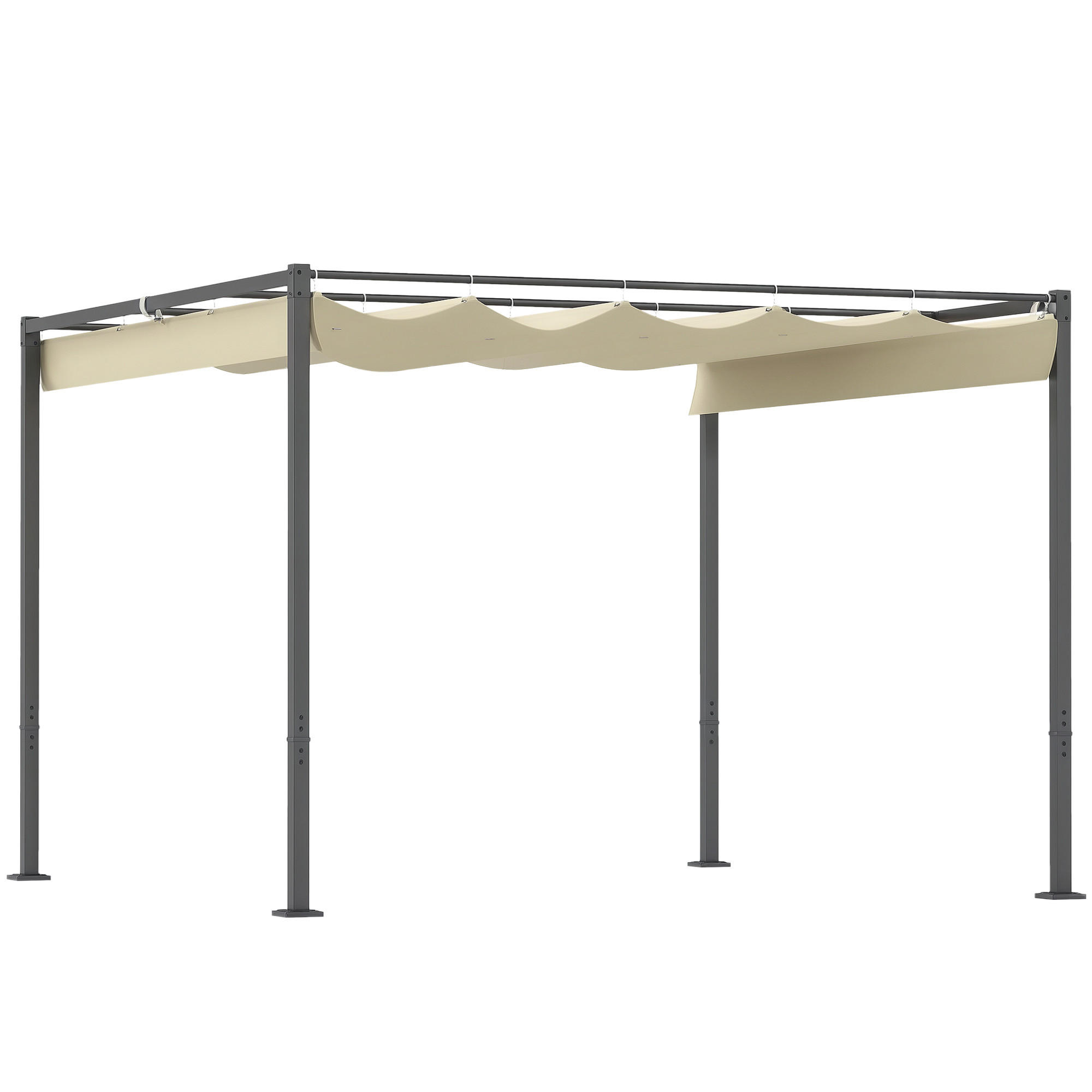 3 x 3 m Garten-Pergola mit einziehbarem Dach, Pavillon, Baldachin für Schatten, UPF30+, Beige - Beige, Metall (298/221/297cm)