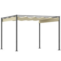 3 x 3 m Garten-Pergola mit einziehbarem Dach, Pavillon, Baldachin für Schatten, UPF30+, Beige - Beige, Metall (298/221/297cm)