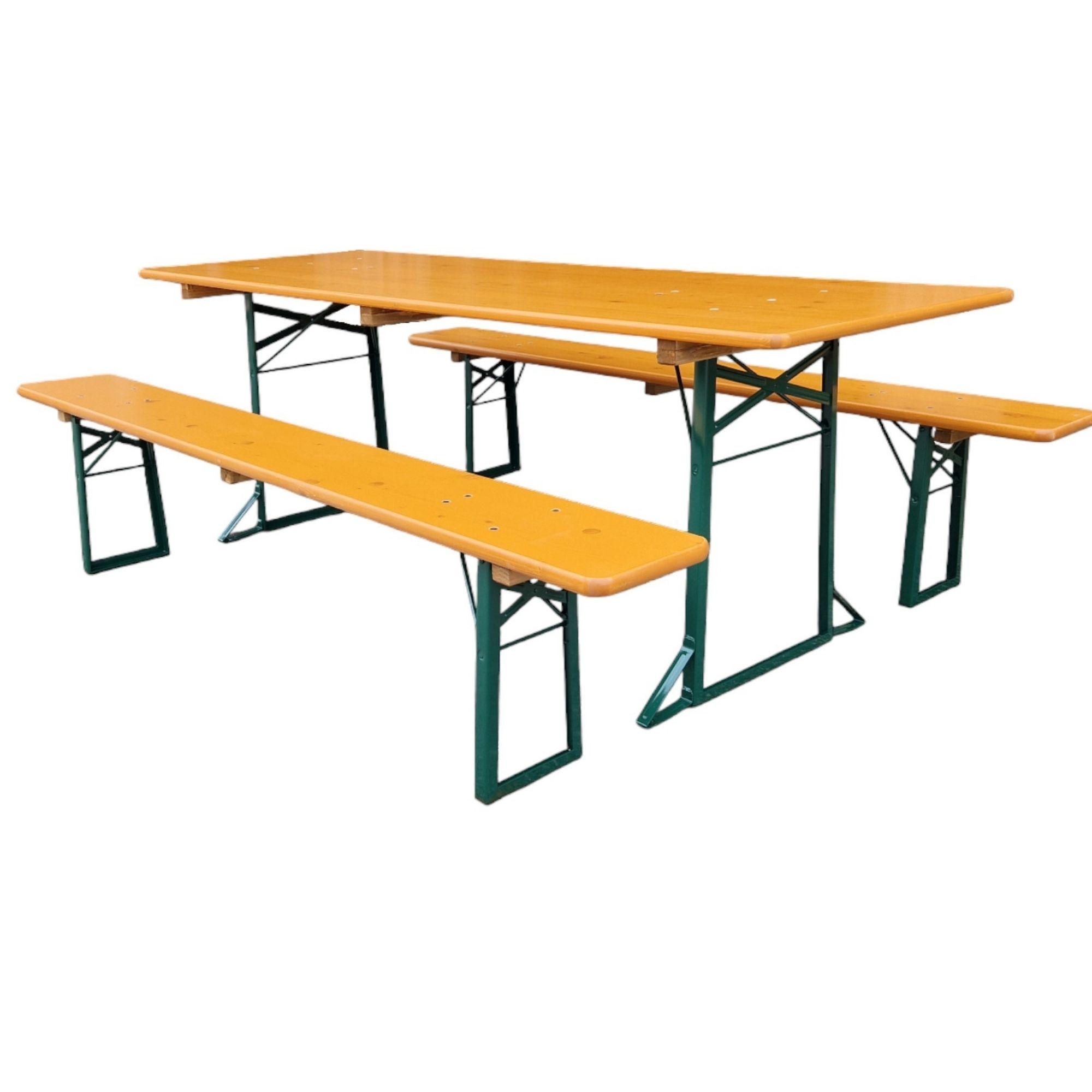 BIERZELTGARNITUR ALPENFEST 3-teilig 77x220x80cm Fichtenholz Nuss/ Grün - Nussbaumfarben, Holz - CHEFGASTRO