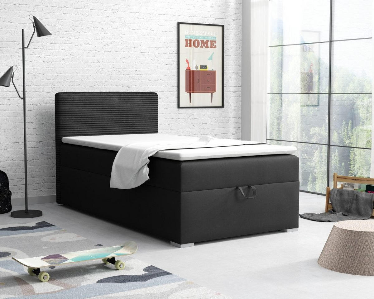 BOXBETT TEEN 1 90/200 in Velours/Cord Schwarz H3 - Schwarz, Holz/Holzwerkstoff (90/200cm) - Deine Möbel 24