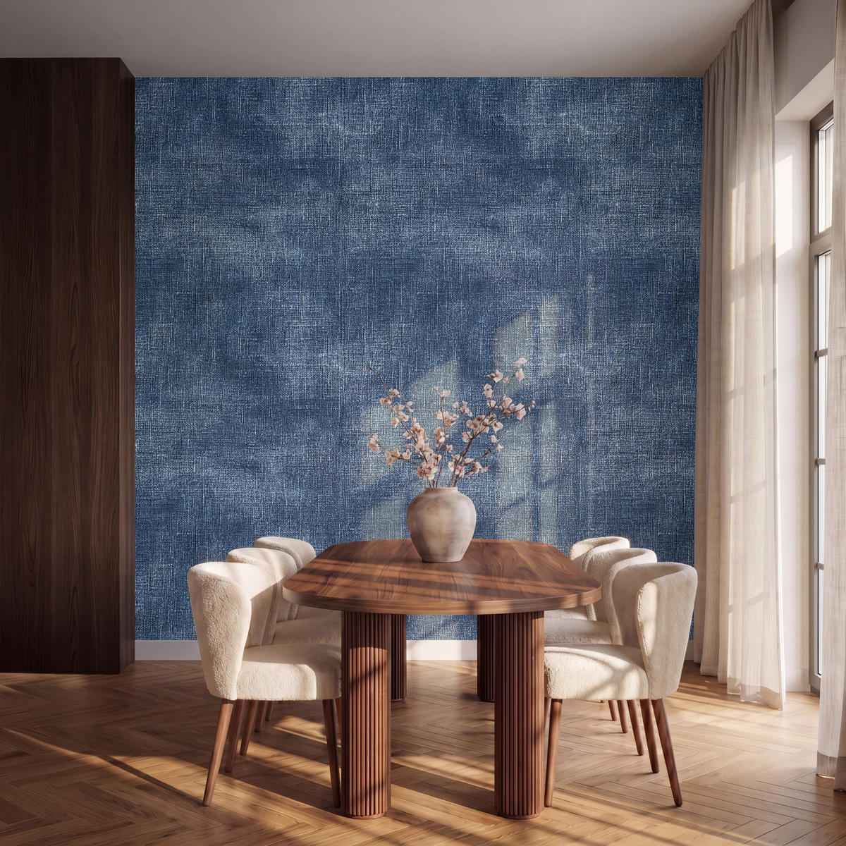TAPETE - Leinen - Textur - Muster - Denim - Rustikal - 260x240 cm - Blau, Papier (260/240cm) - OnlyWow