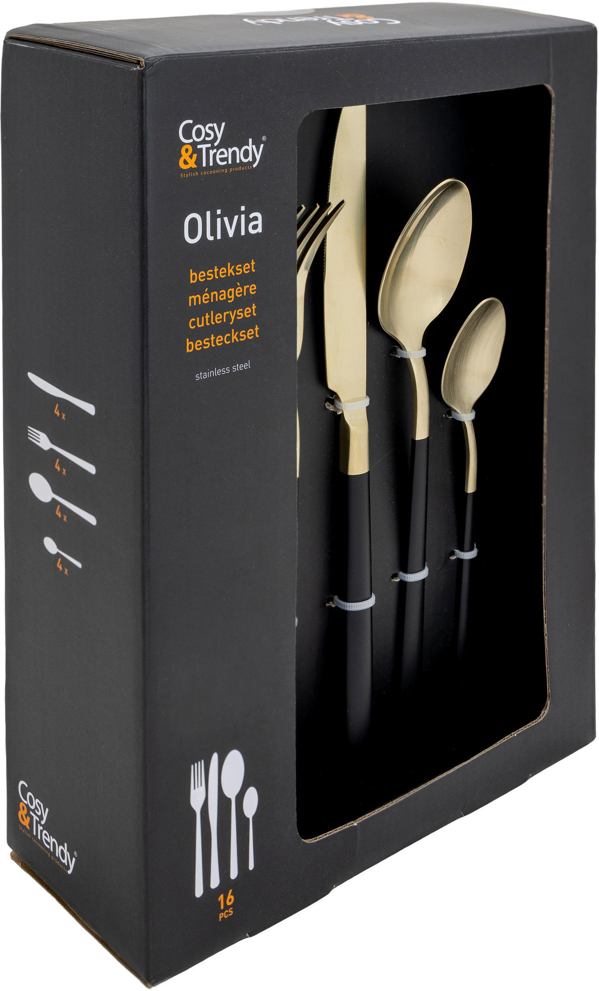 BESTECKSET Olivia Champagner Schwarz 16-teilig / 4 Personen - Champagner, Metall - Cosy & Trendy