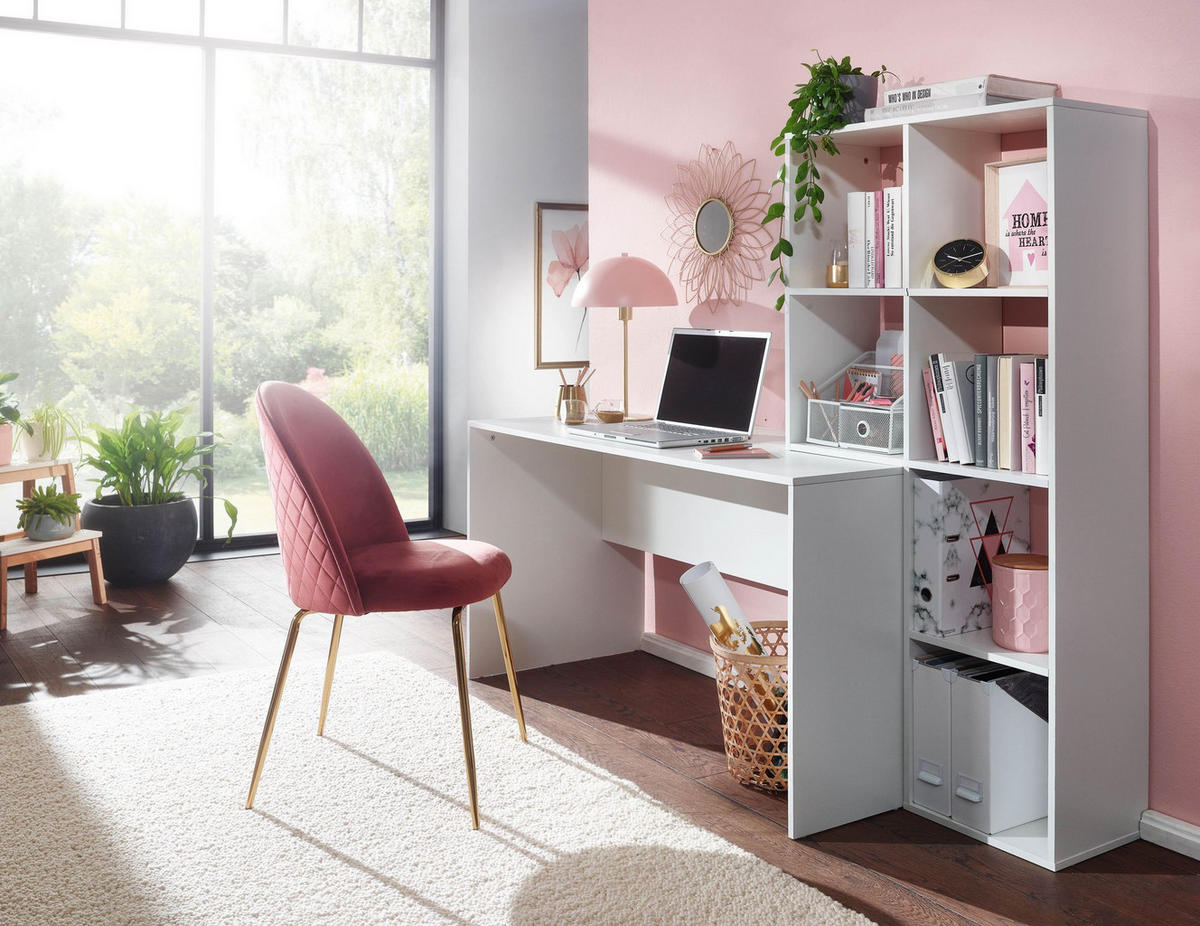 BÜROTISCH mit Regal eckig FRIDA Weiß - Weiß, Holzwerkstoff (59/170/143.5cm) - tinkaro