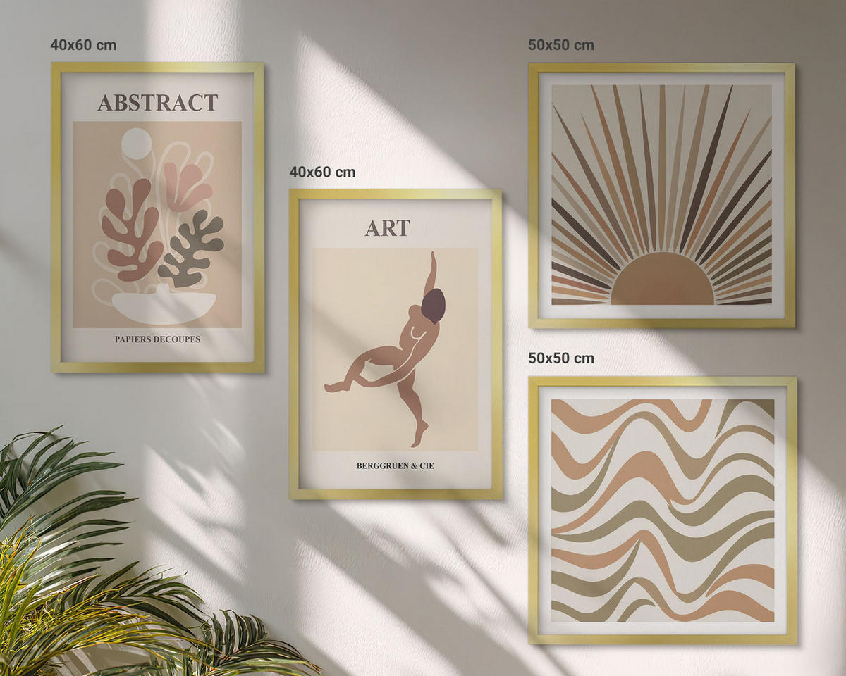 BILDER SET 4er Set - 50x50 cm & 40x60 cm Goldrahmen - Matisse Boho abstrakte Muster - Goldfarben, Kunststoff (50/50cm) - TULUP