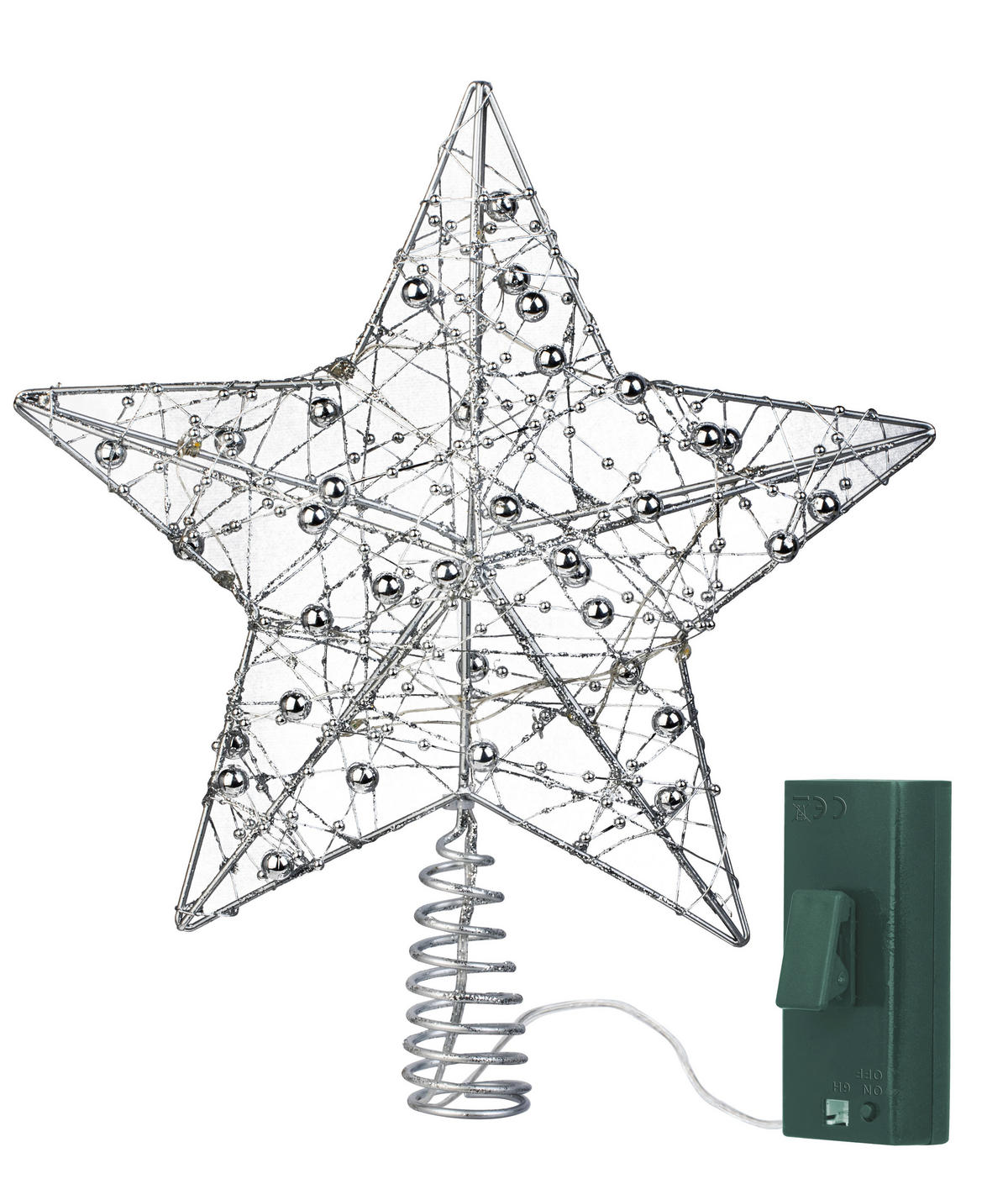 LED-TANNENBAUMSPITZE mit Befestigungsclip und Timerfunktion 3000K Metall silber kaltweiß - Weiß, Kunststoff (5/21/24cm) - Northpoint