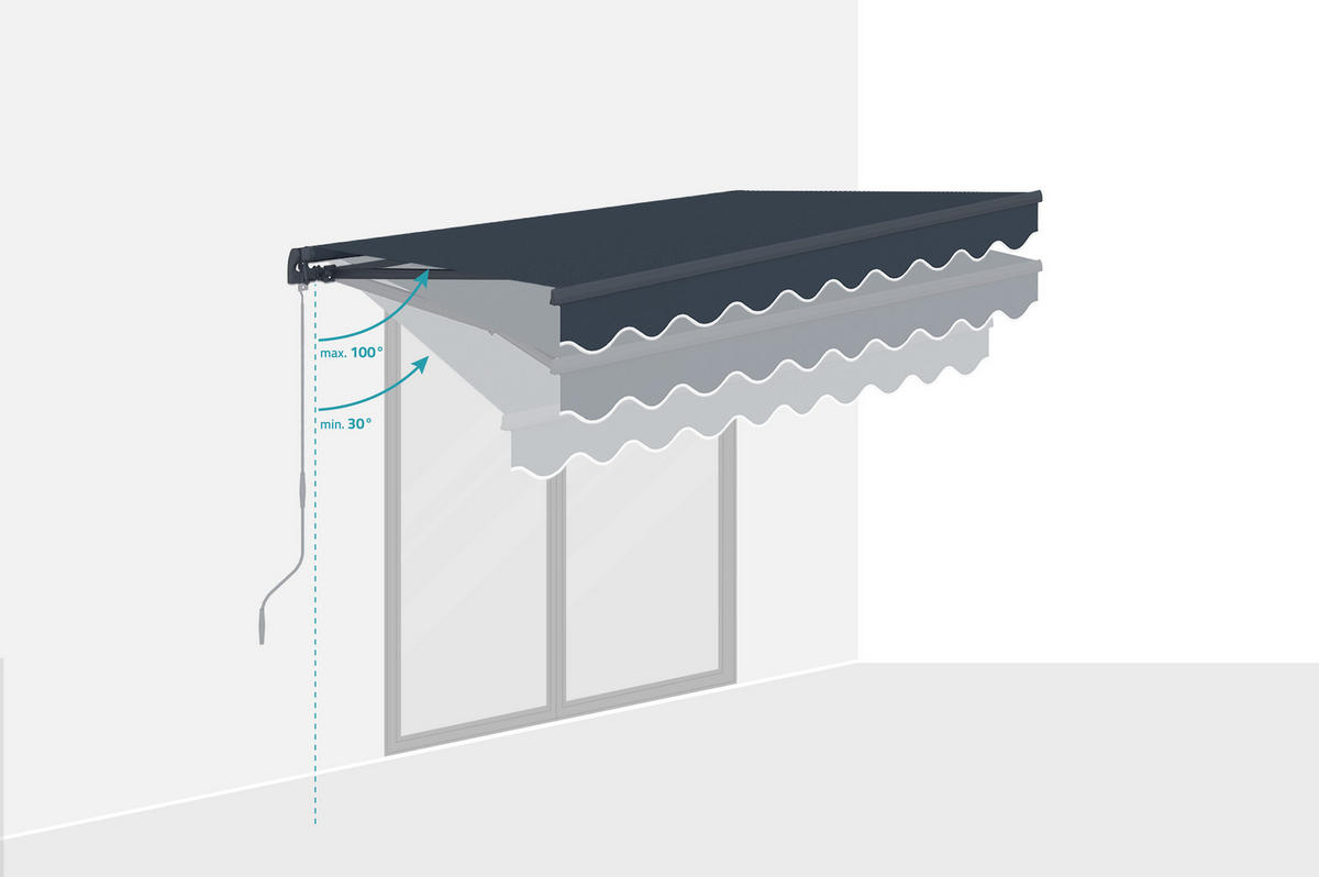 EINTEILIGE MARKISE Vecchio Grau 2,5 m x 2 m - Premium-Leinwand 320g/m² - Grau, Metall (250/270/200cm) - Cazeboo