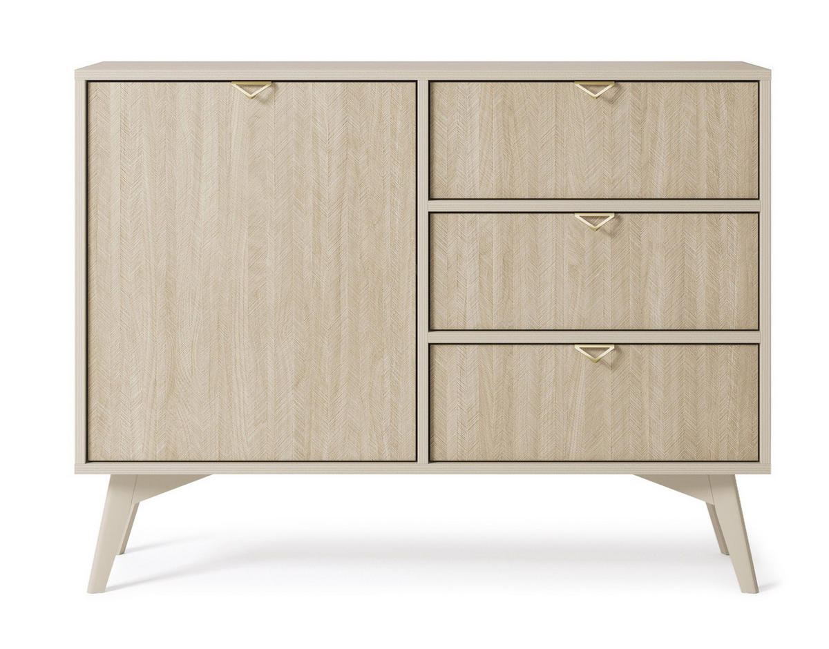 KOMMODE Firr, Beige, Kombikommode mit 3 Schubladen - Beige, Holzwerkstoff (106/80/38cm) - Bettso