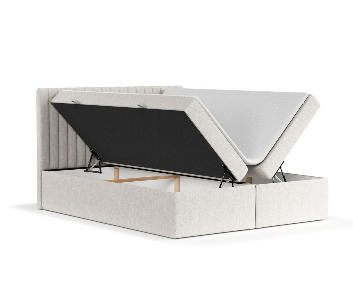BOXBETT Spencer Creme 140/200 cm mit Matratze und Topper - Creme/Schwarz, Holz/Holzwerkstoff (140/200cm) - Maison de Reve