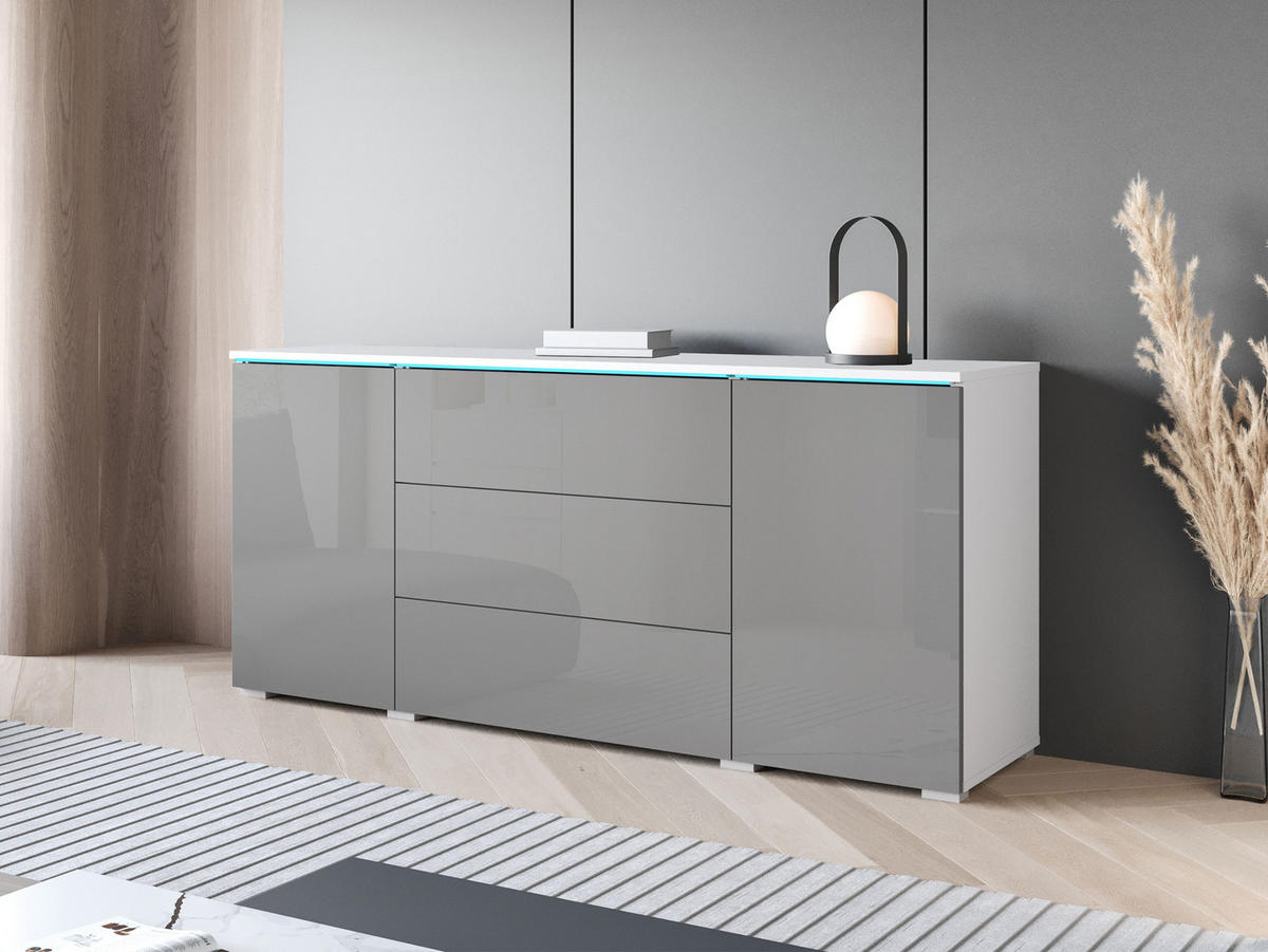 SIDEBOARD Vera 150 mit RGB LED Beleuchtung - Weiß/Grau, Holzwerkstoff (150/66/40cm) - MIRJAN24