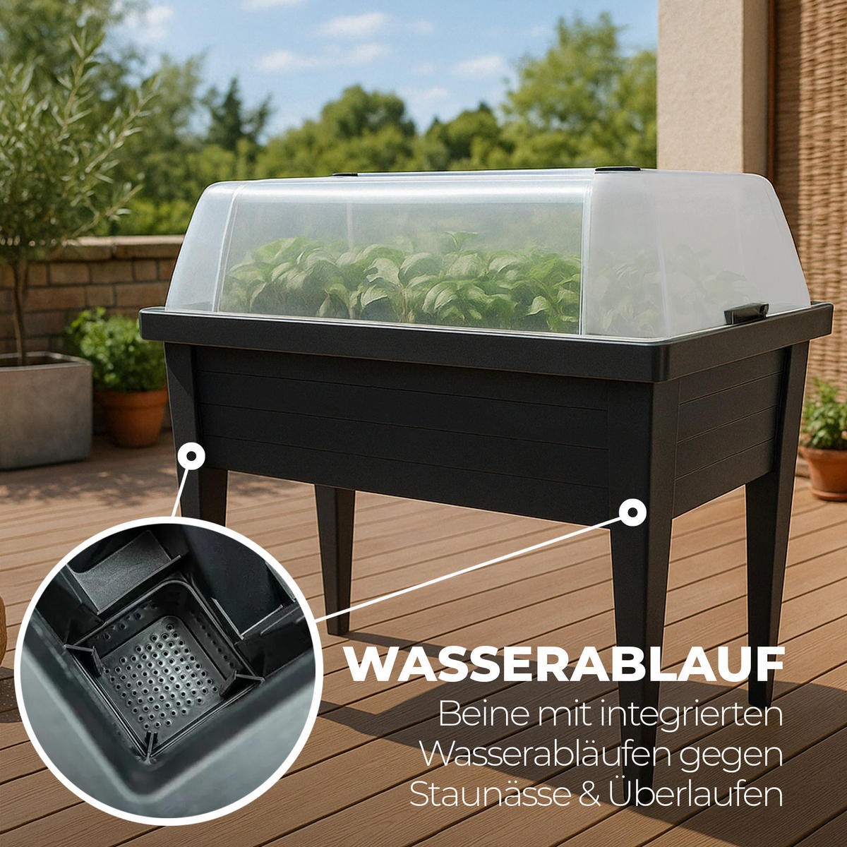 HOCHBEET Kräuterbeet mit Haube 100x50x107cm - Anthrazit, Kunststoff (50/107/100cm) - Bestlivings