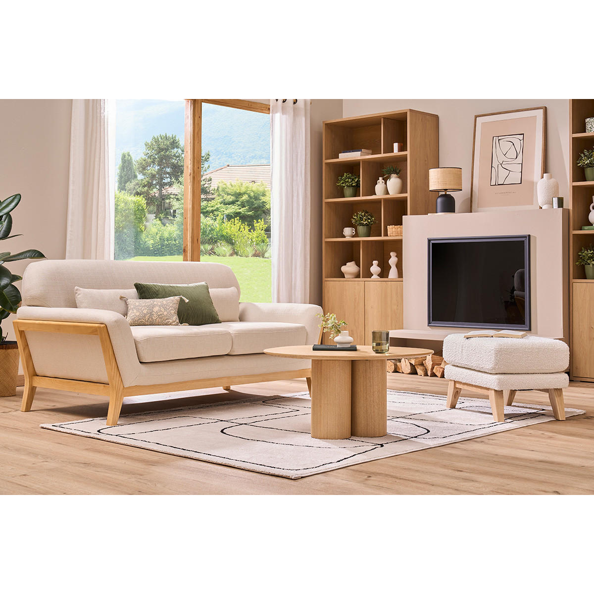 SOFA Skandinavisch 2 Pl?tze Beiger Stoff YOKO - Naturfarben, Textil (85/79/159cm) - Miliboo