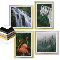 WANDBILDER 4er Set - 50x50 cm & 40x60 cm Goldrahmen - Tiger Wasserfall Flamingos Natur - Goldfarben, Kunststoff (50/50cm) - ArtPrintCave
