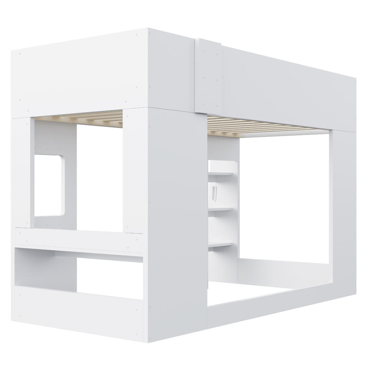 HOCHBETT aus MDF und Sperrholz 90x200 cm Weiß mit Schreibtisch und LED-Beleuchtung - Weiß, Holzwerkstoff (90/200cm) - Modfu